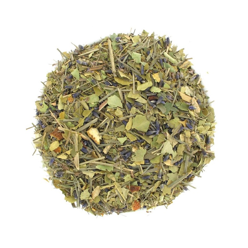 Tisane de feuilles d'oranger bigaradier, citronnelle, fleurs de lavande et orange douce pour une ambiance méditerranéenne en terrasse
