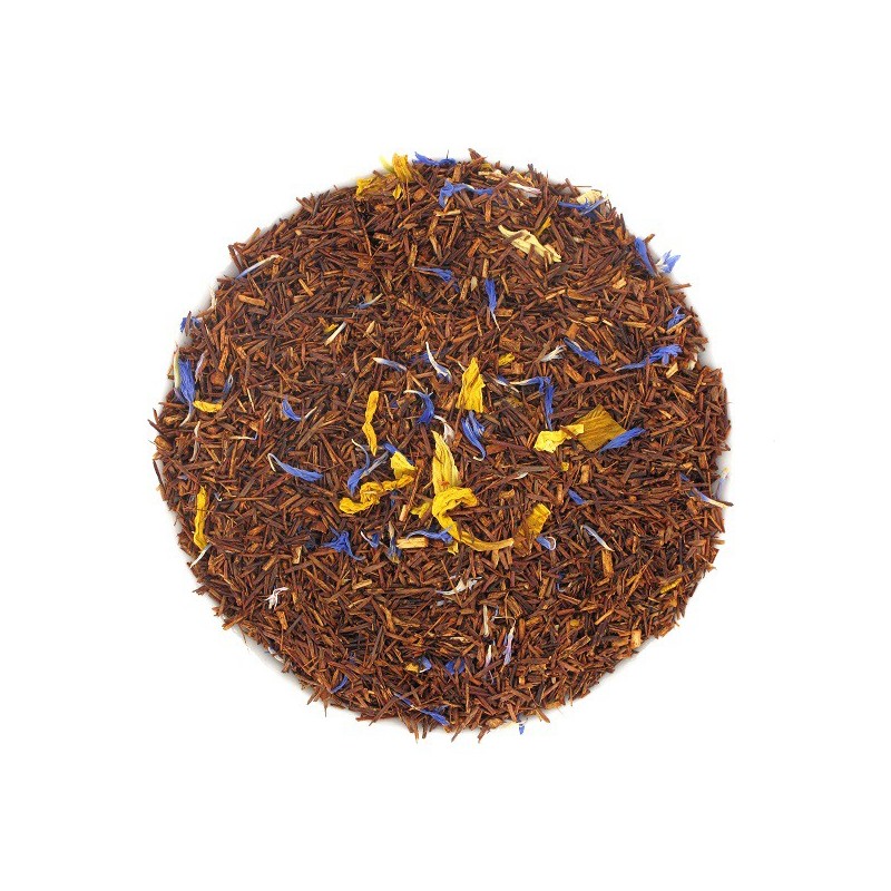 Mélange de rooibos, fleurs de bleuet, fleurs de tournesol et fruits de la passion pour un goûter floral à offrir