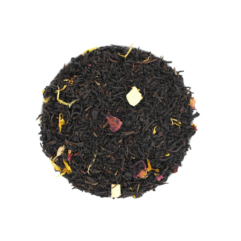 Mélange de thés noirs et oolong avec fleurs d'oranger, pétales de souci et écorces d'agrumes